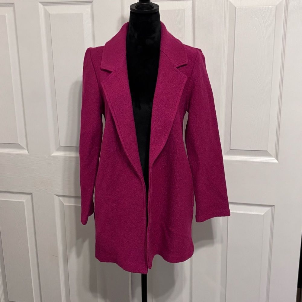 Rachel Zoe Women's Hot Pink Wool Long Open Front Duster Jacket Coat Size XS